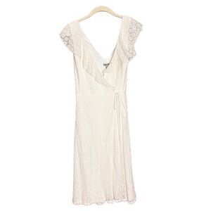 Chelsea28 White flutter sleeve lace eyelet wrap midi summer dress sz M